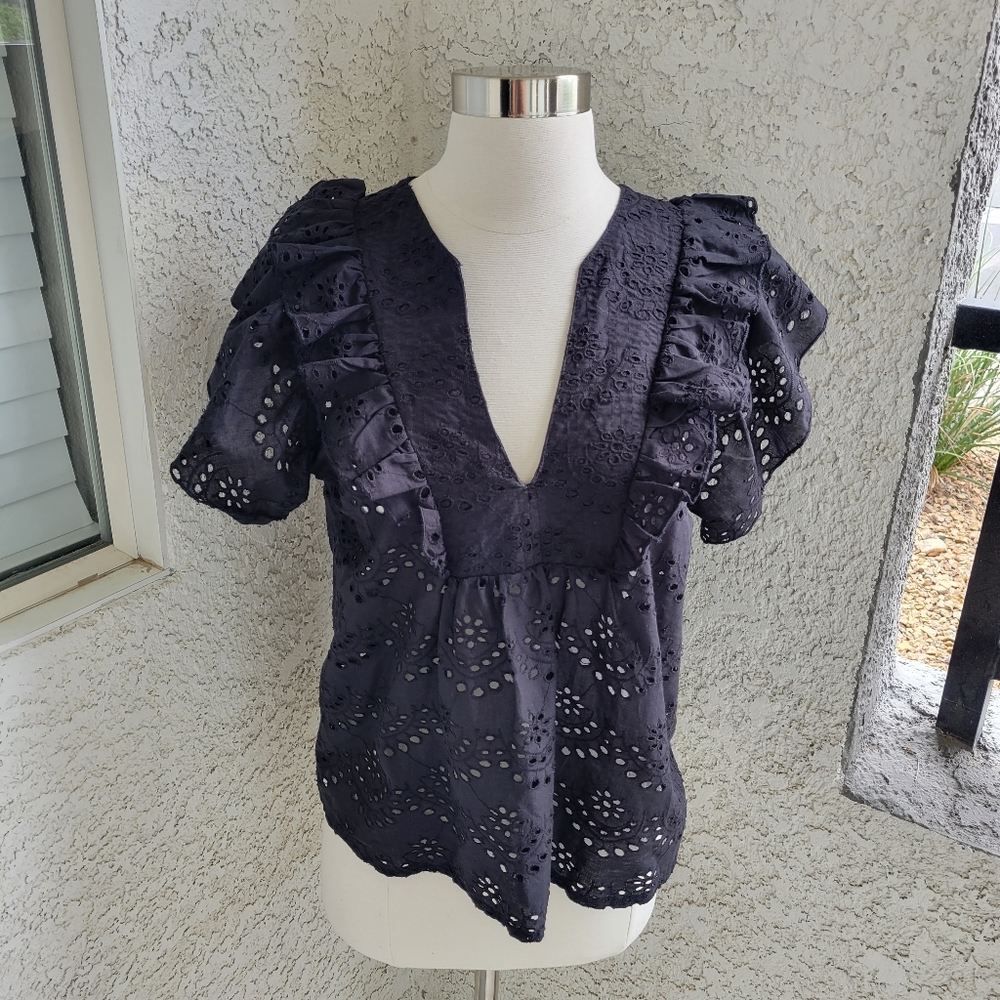 Nicole Miller Artelier Black Lace Eyelet Blouse